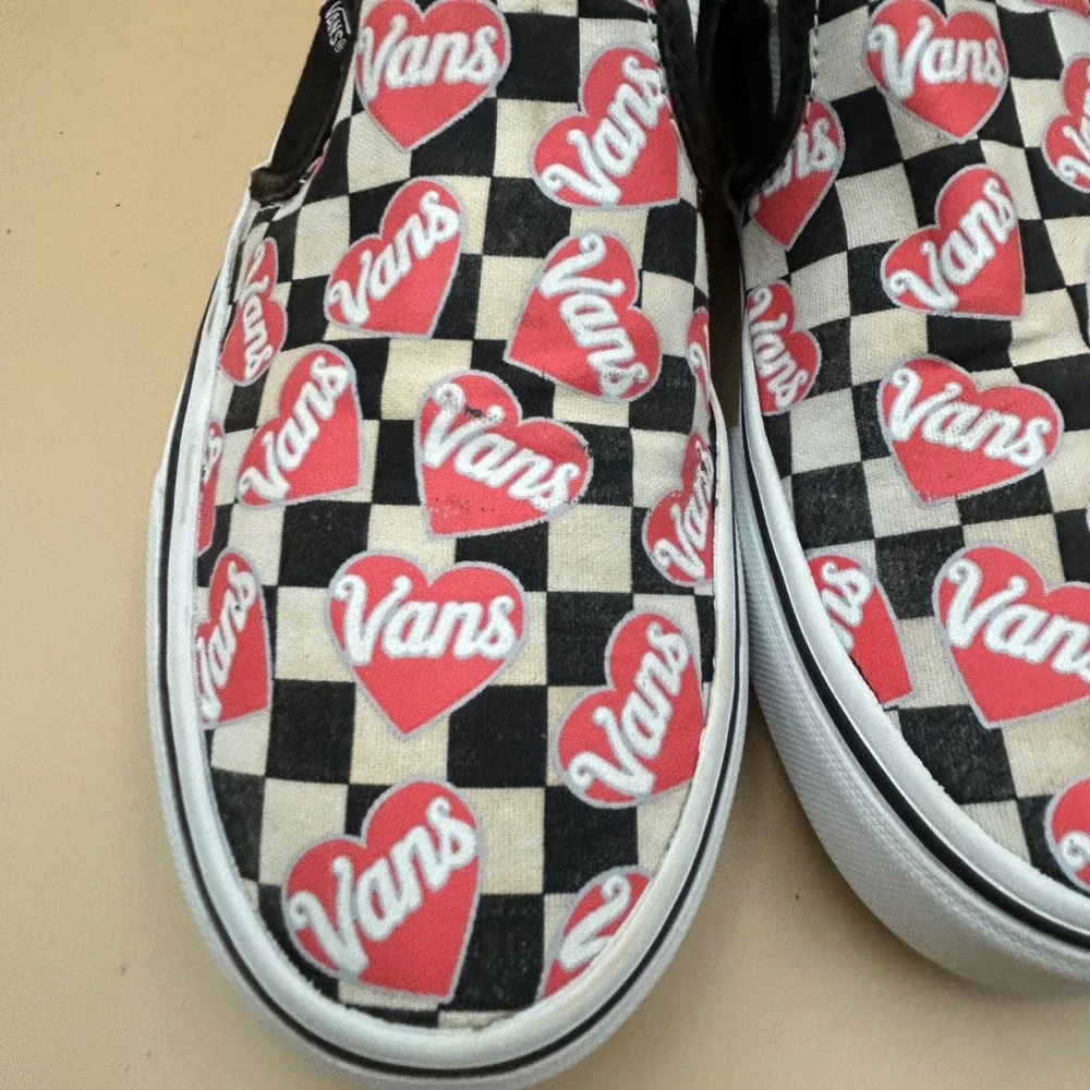 Vans Slip-On Checkerboard Heart Print Sneakers - Black/Red